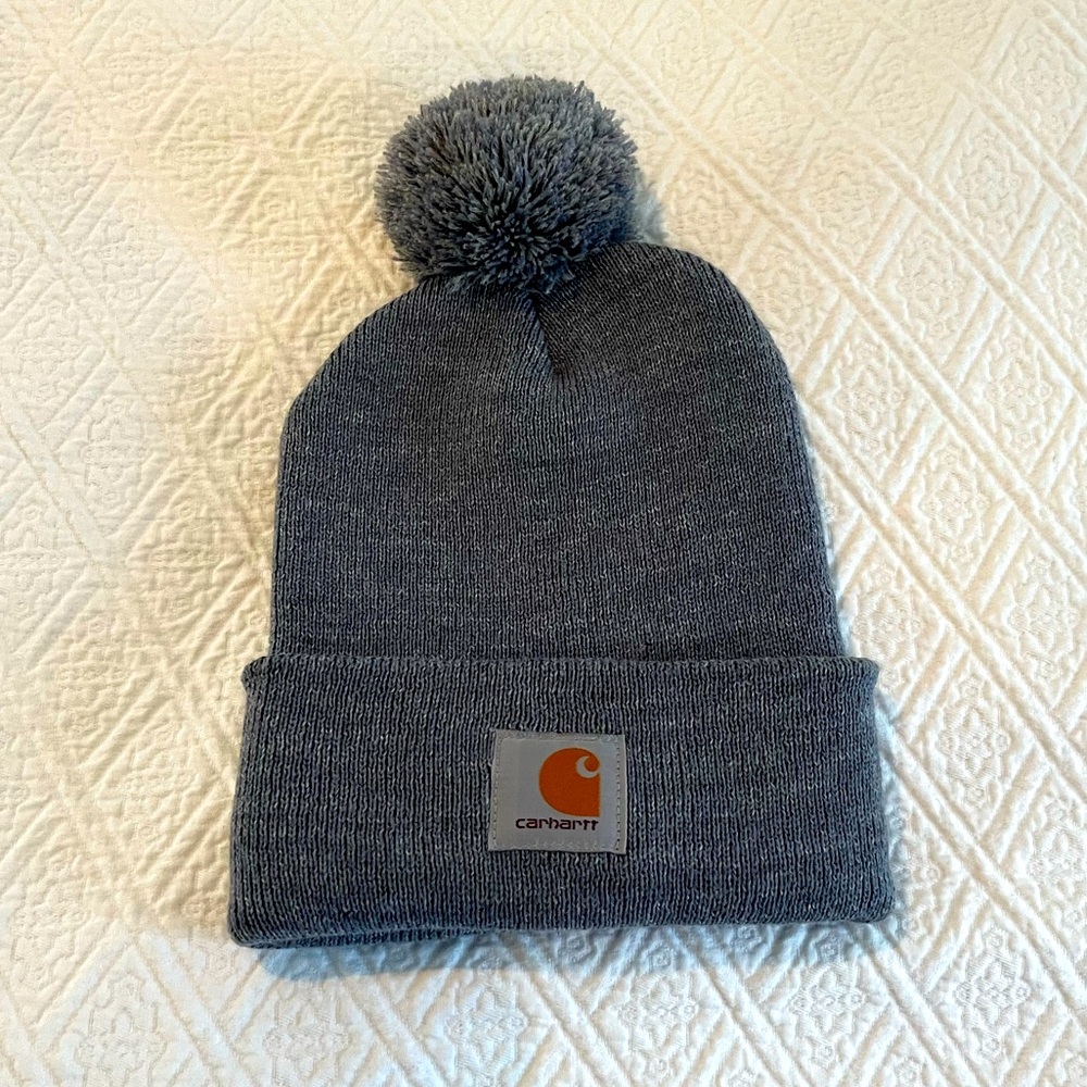 Carhartt Blue-Gray Knit Beanie with Pom